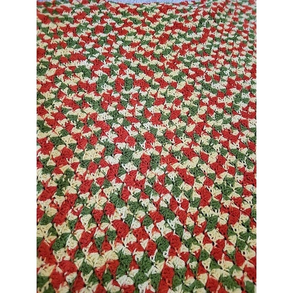 Afghan Handmade Crocheted Blanket Multi Color 69" X 45" Red Green Yellow - Picture 5 of 7